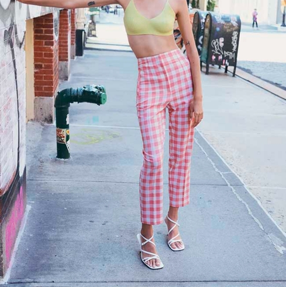Zara | Pants u0026 Jumpsuits | Zara Pink White Gingham Trousers | Poshmark